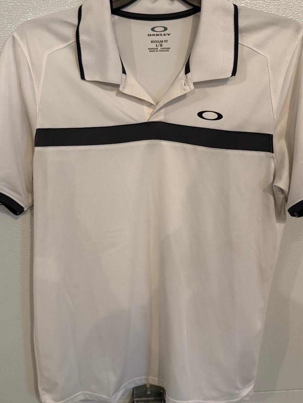 Oakley Golf Polo Shirt Mens Large White Gray Black Regular Fit Performance